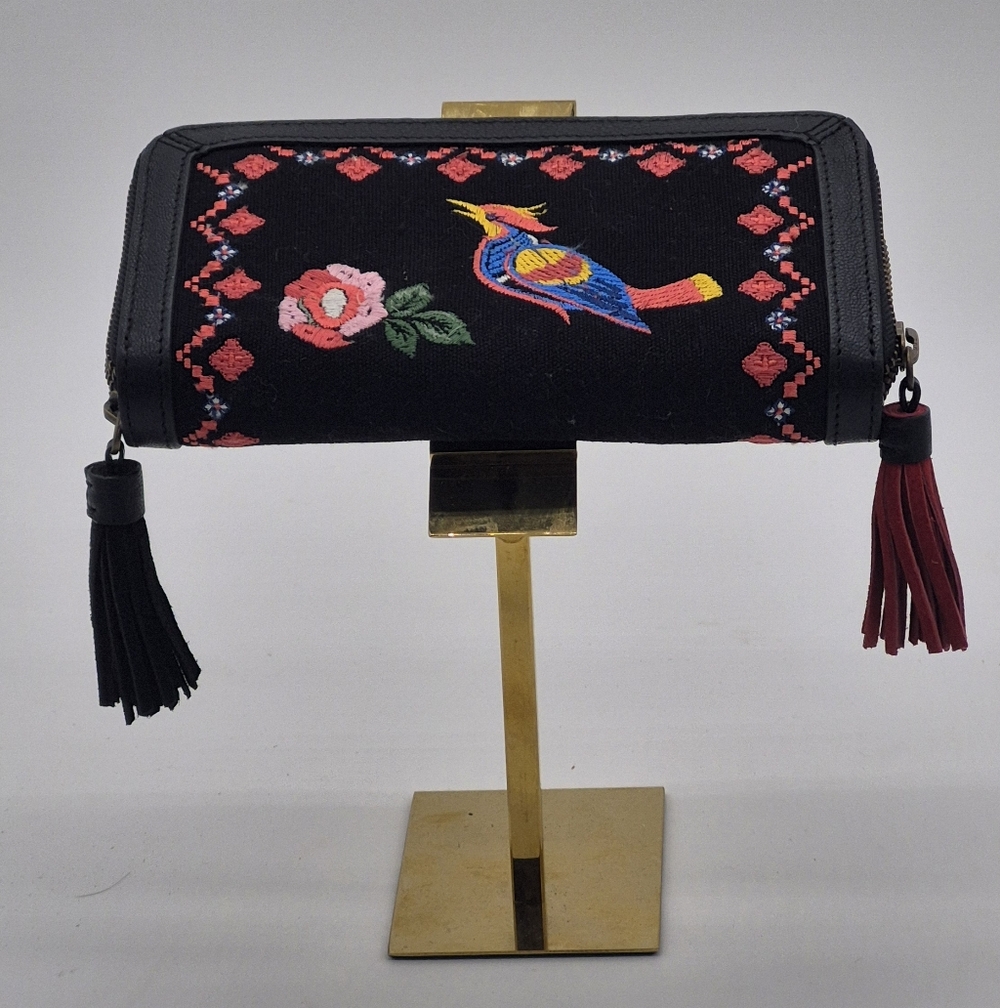 NWOT Sharif Large Sized Black Embroidered Wallet